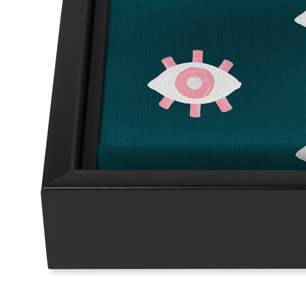 Evil Eye Dots - Teal & Pink Framed Canvas Print Gallery Image 3