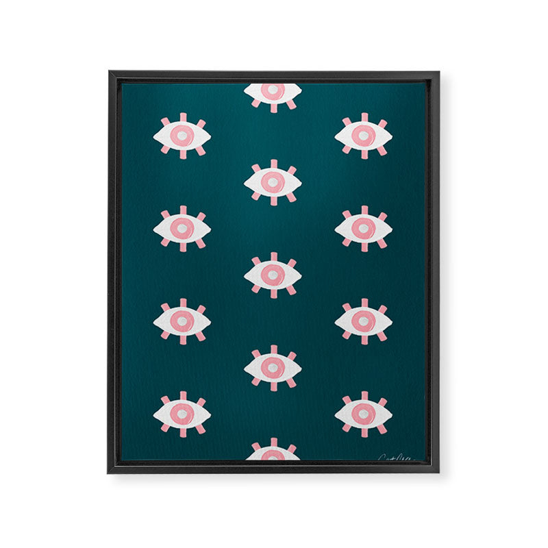 Evil Eye Dots - Teal & Pink Framed Canvas Print Gallery Image 6