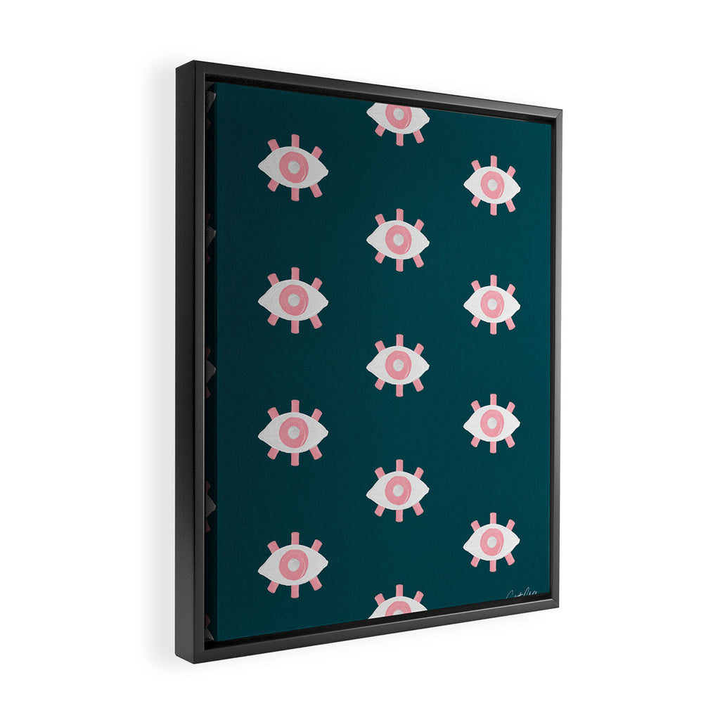 Evil Eye Dots - Teal & Pink Framed Canvas Print Gallery Image 2