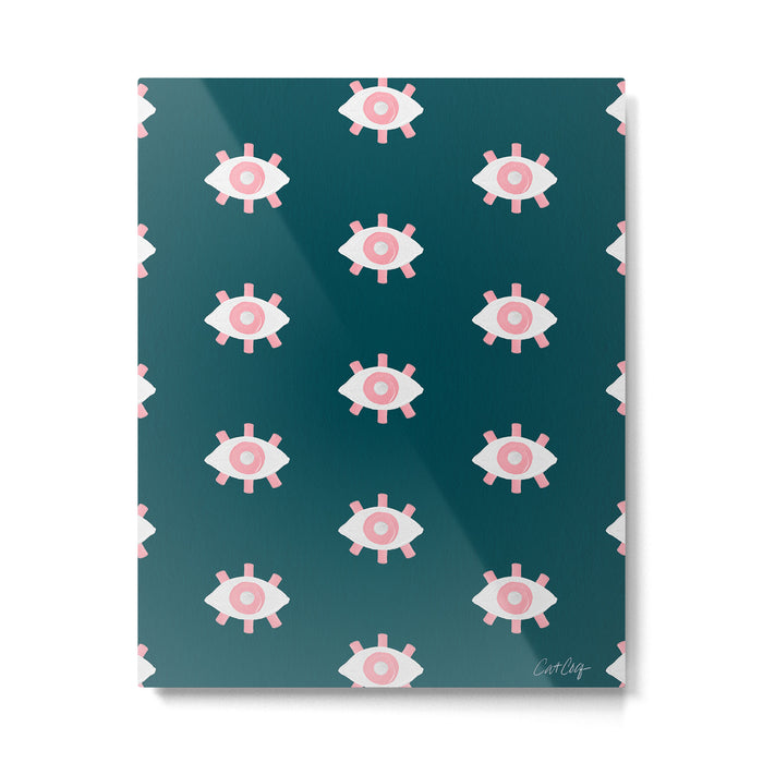 Evil Eye Dots - Teal & Pink Metal Print Gallery Image 1