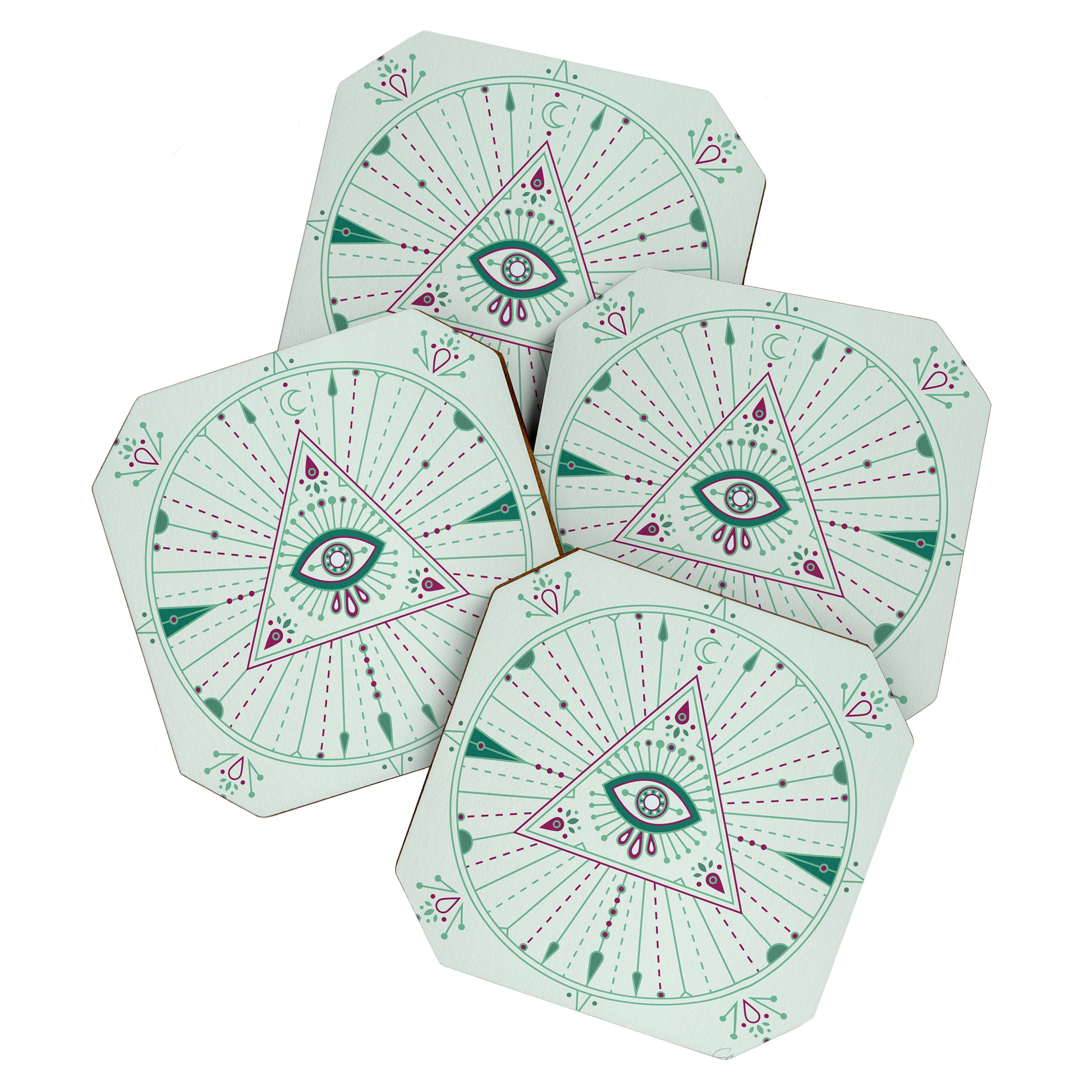 Evil Eye Mandala - Mint Coaster Gallery Image 1
