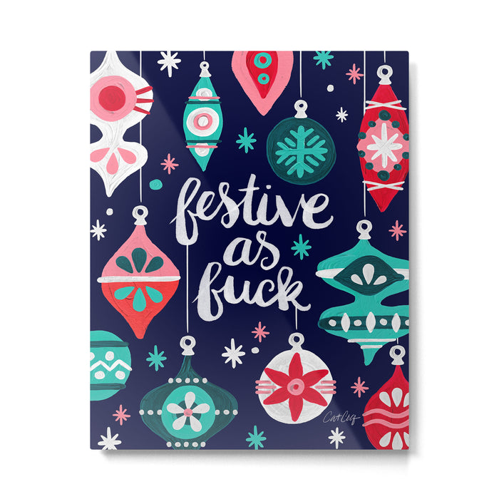 Festive As Fuck - Navy Palette Metal Print Gallery Image 1