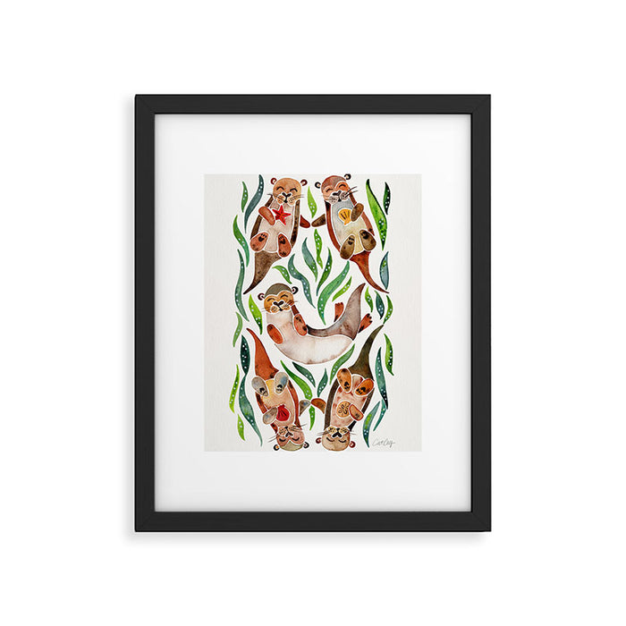 Five Otters - Green Seaweed Framed Art Print Gallery Image 1