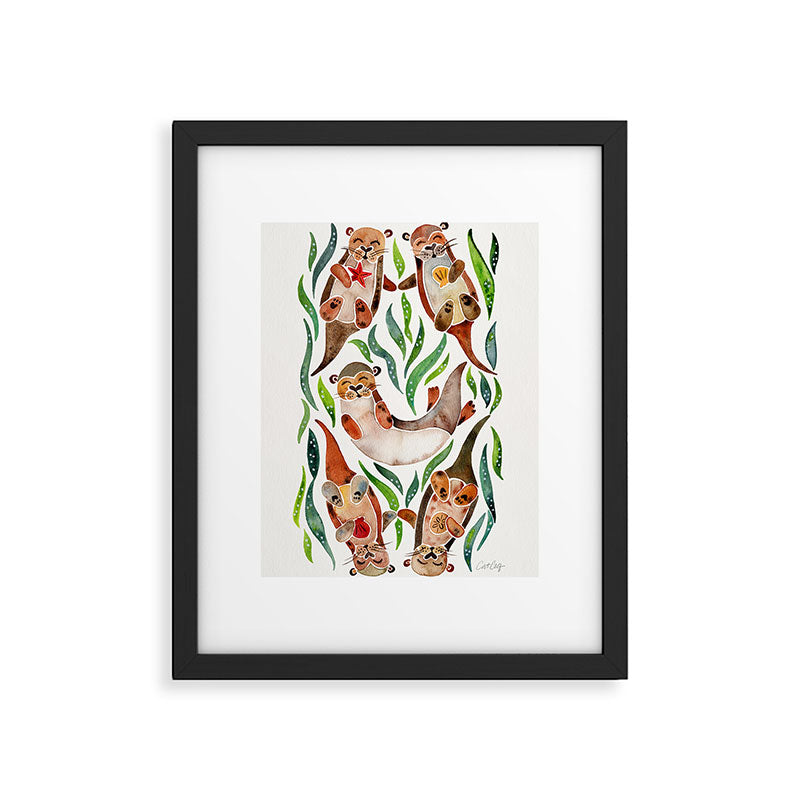 Five Otters - Green Seaweed Framed Art Print Gallery Image 6