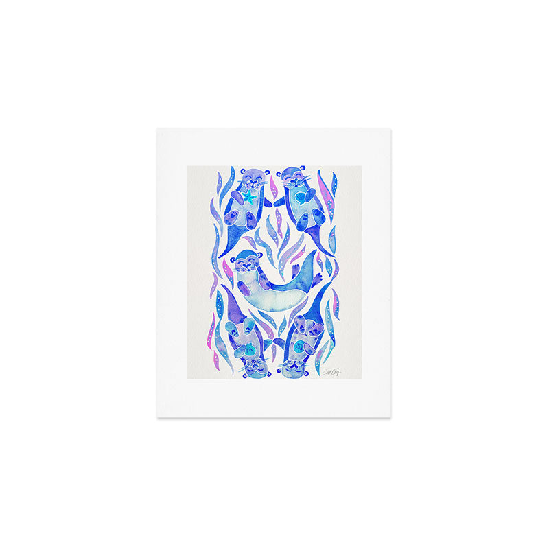 Five Otters - Indigo OmbrÃ© Art Print Gallery Image 1