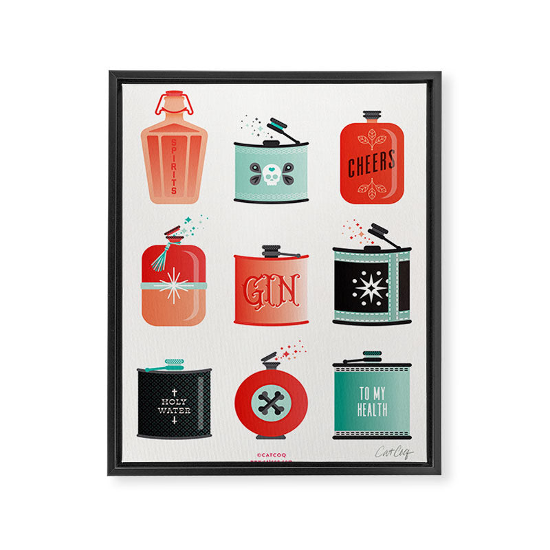 Flask Collection - Red & Turquoise Palette Framed Canvas Print Gallery Image 6