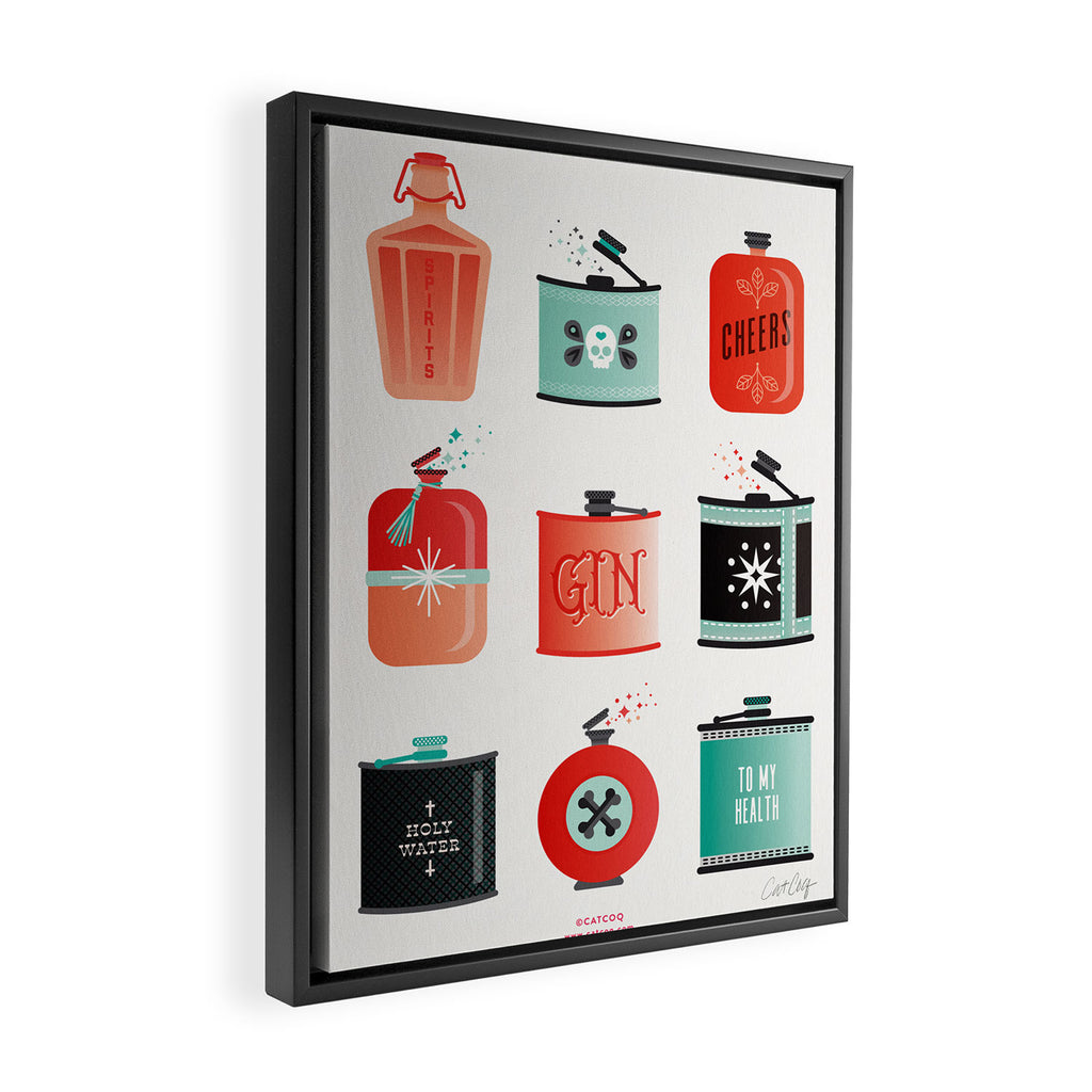Flask Collection - Red & Turquoise Palette Framed Canvas Print Gallery Image 2