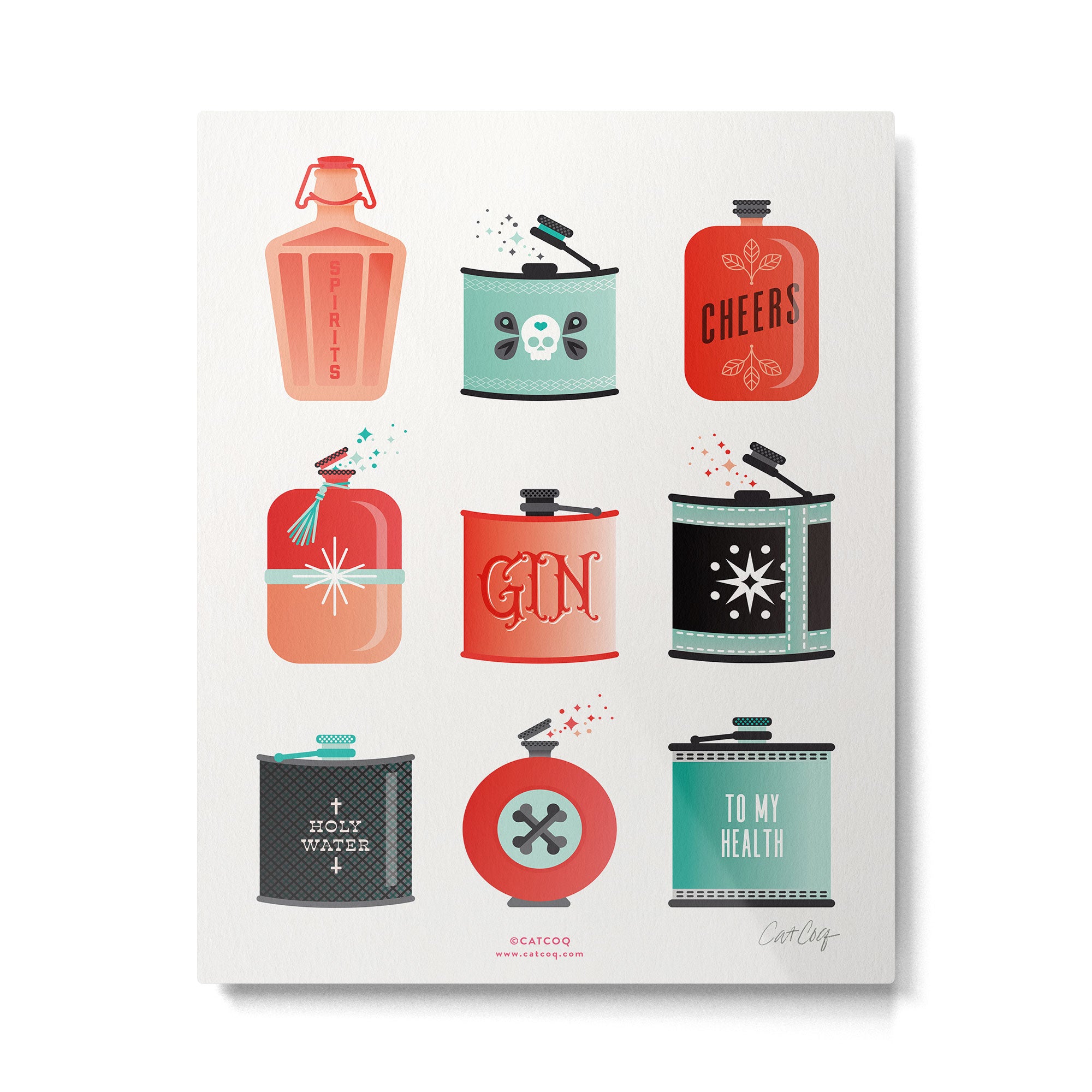 Flask Collection - Red & Turquoise Palette Metal Print Gallery Image 4