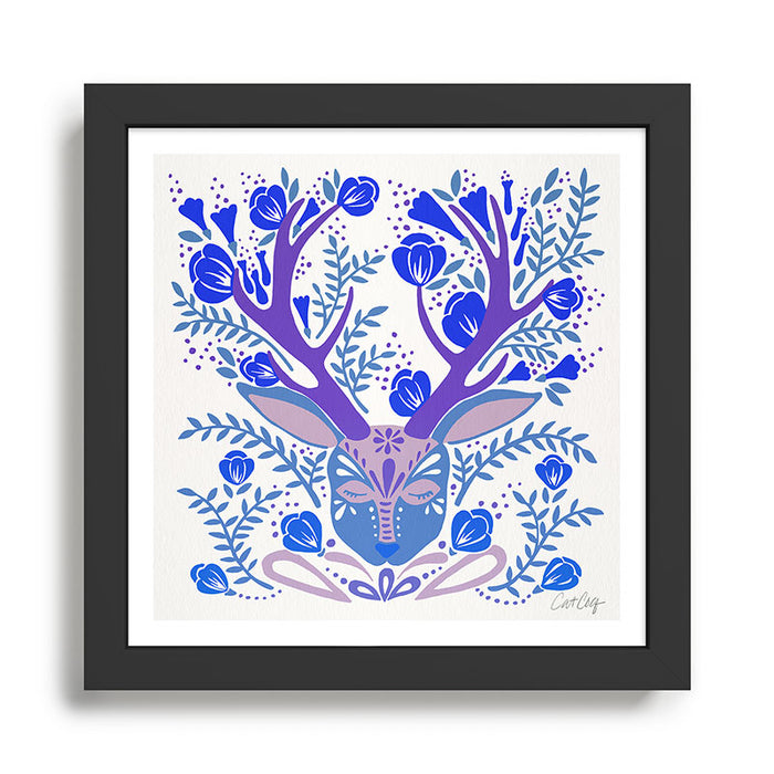 Floral Antlers - Blue Palette Framed Art Print Gallery Image 1