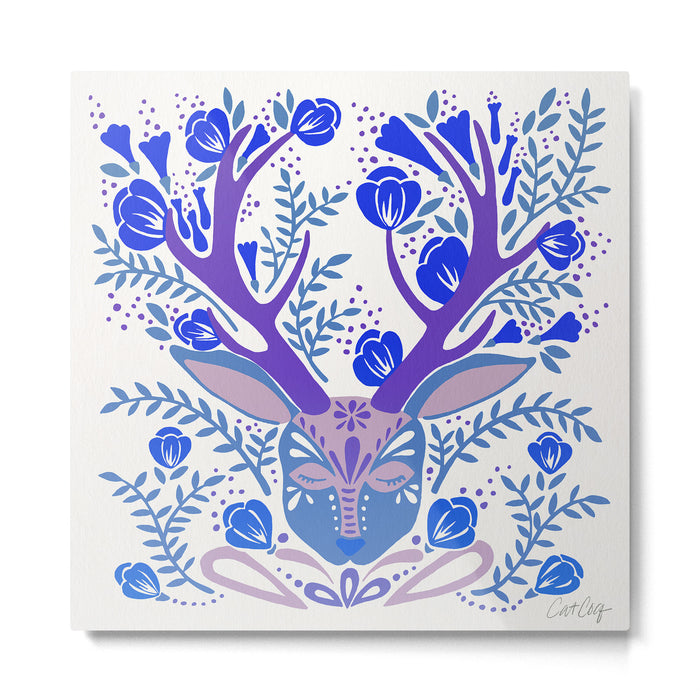 Floral Antlers - Blue Palette Metal Print Gallery Image 1
