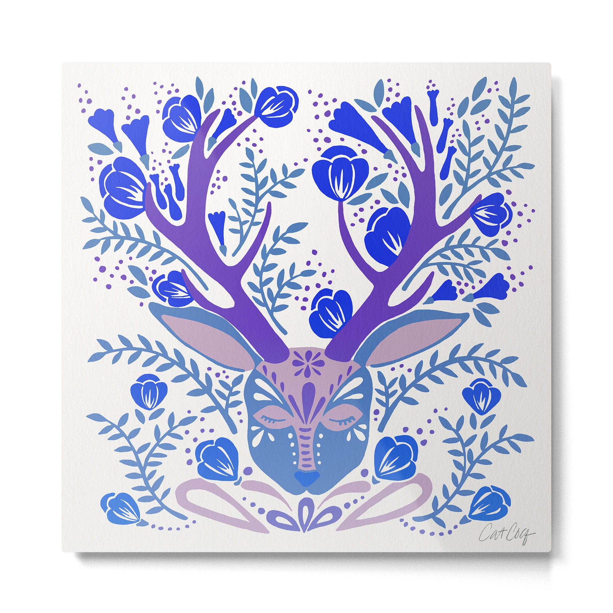 Floral Antlers - Blue Palette Metal Print Gallery Image 2