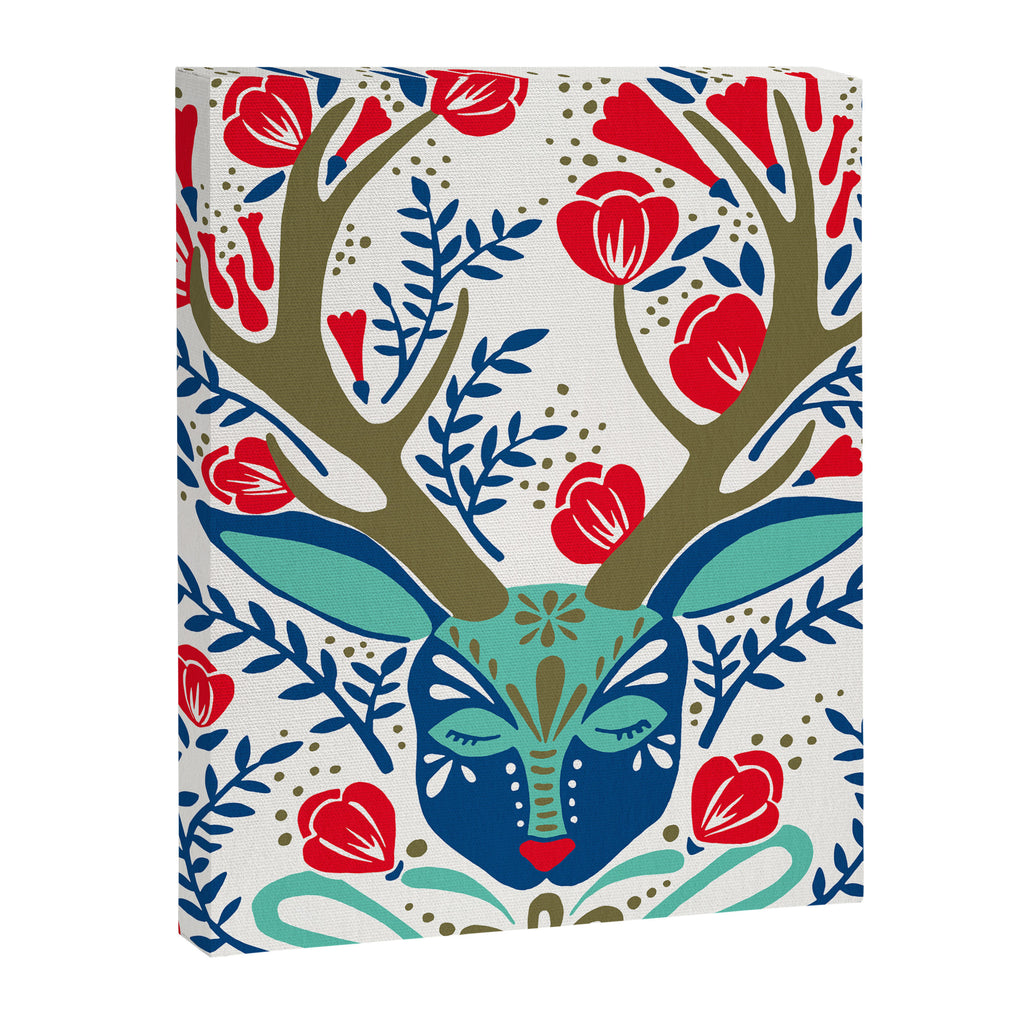 Floral Antlers - Red & Navy Canvas Print Gallery Image 8