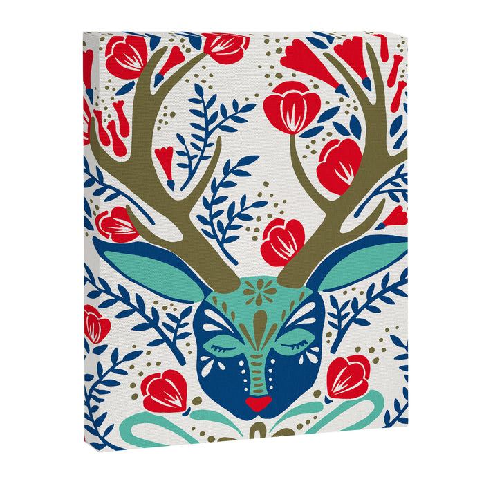 Floral Antlers - Red & Navy Canvas Print Gallery Image 1