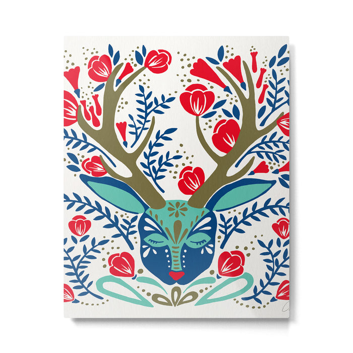 Floral Antlers - Red & Navy Metal Print Gallery Image 1