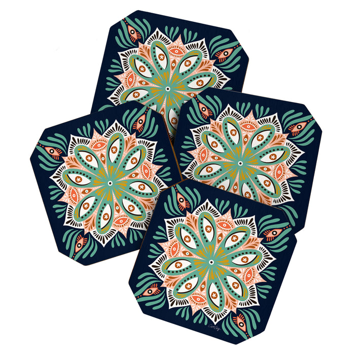 Floral Eye Mandala - Blue & Blush Coaster Gallery Image 1