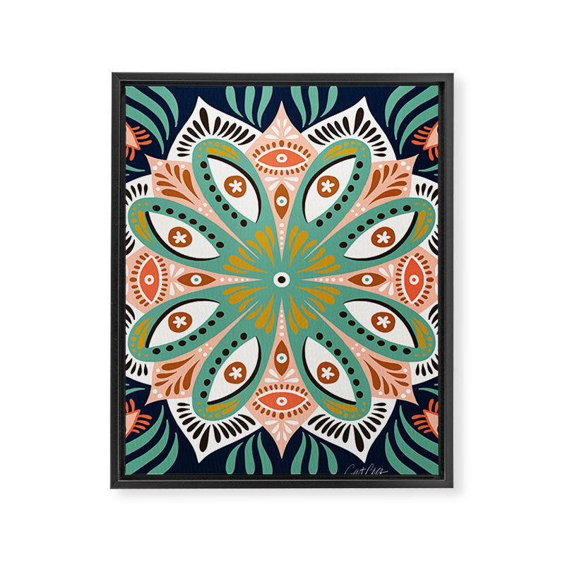 Floral Eye Mandala - Blue & Blush Framed Canvas Print Gallery Image 8
