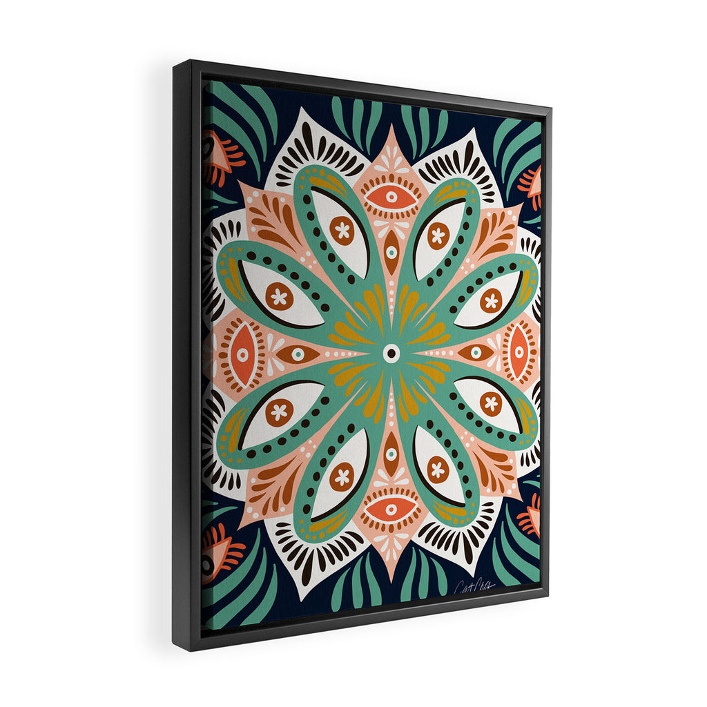 Floral Eye Mandala - Blue & Blush Framed Canvas Print Gallery Image 2