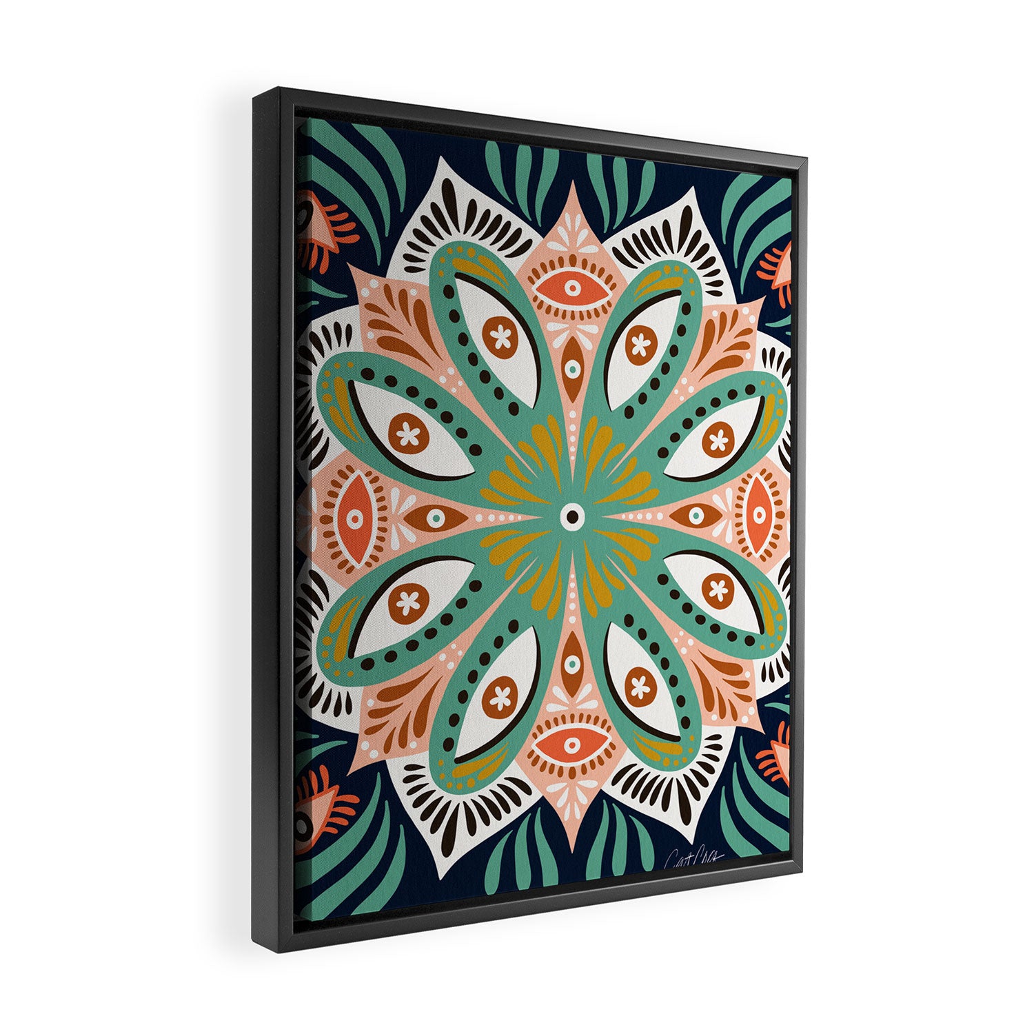 Floral Eye Mandala - Blue & Blush Framed Canvas Print Gallery Image 2