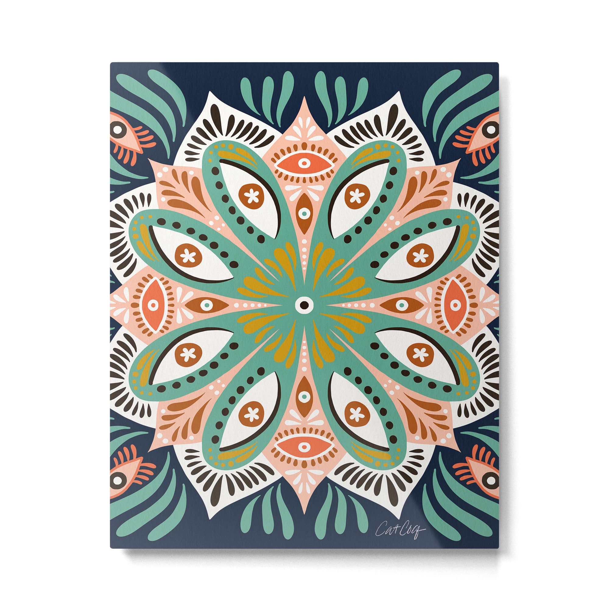 Floral Eye Mandala - Blue & Blush Metal Print Gallery Image 6