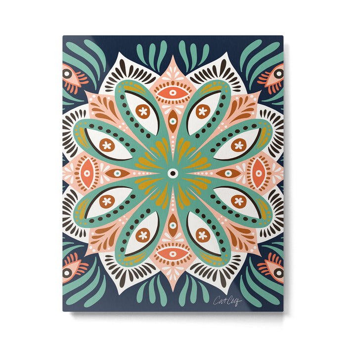 Floral Eye Mandala - Blue & Blush Metal Print Gallery Image 1