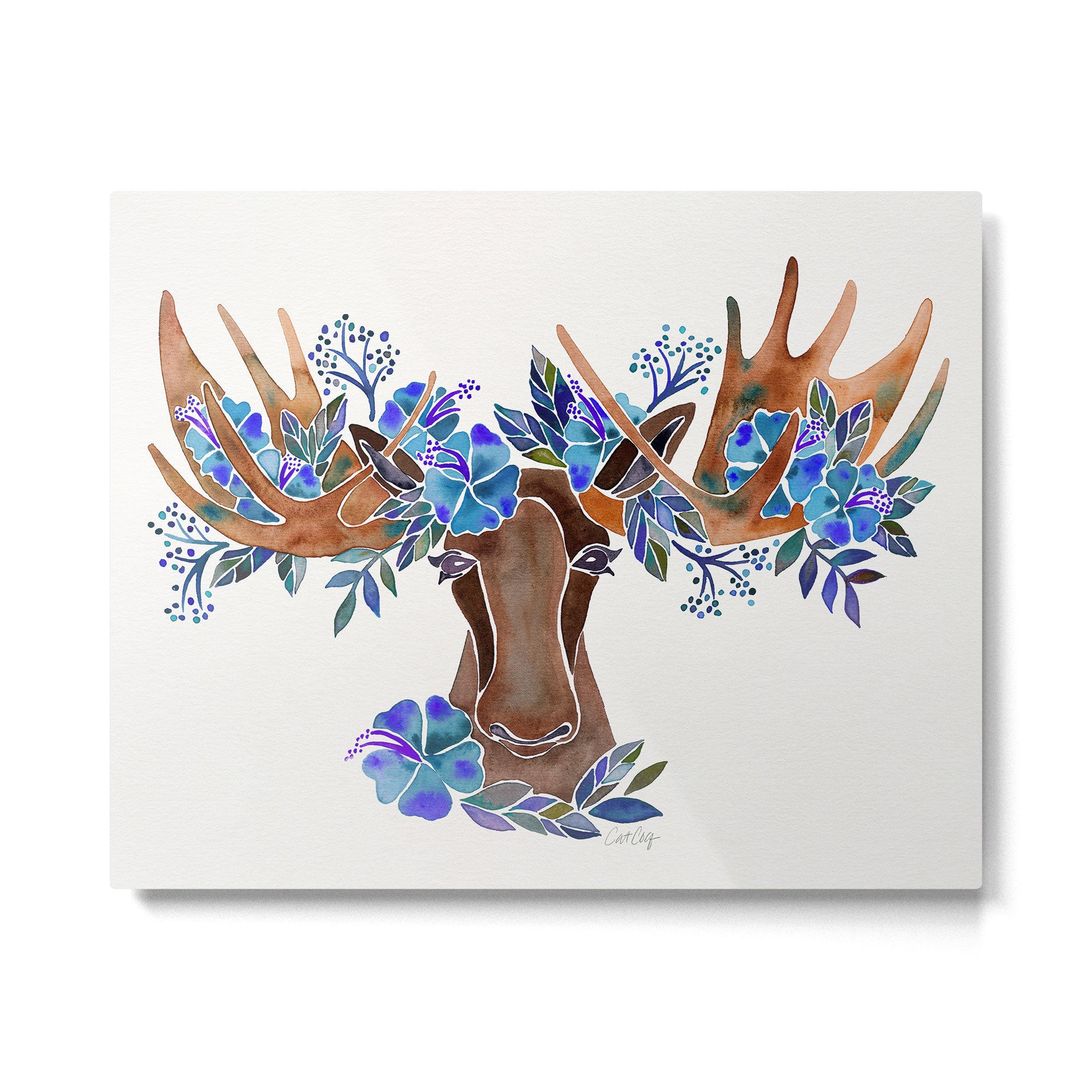 Floral Moose - Blue Flowers Metal Print Gallery Image 6