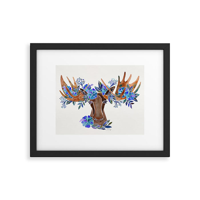 Floral Moose - Blue Flowers Framed Art Print Gallery Image 1