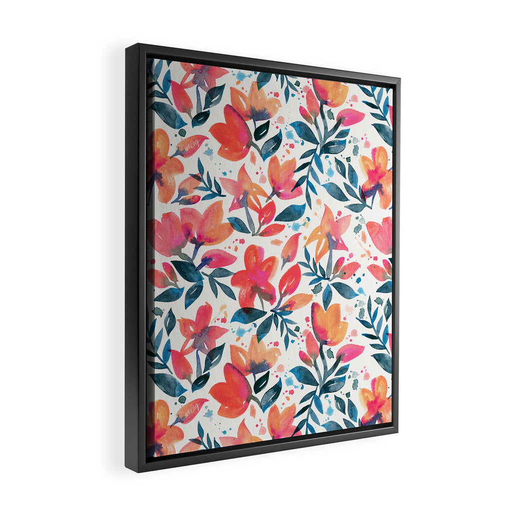 Flourishing Florals - Pink & Teal Framed Canvas Print Gallery Image 2