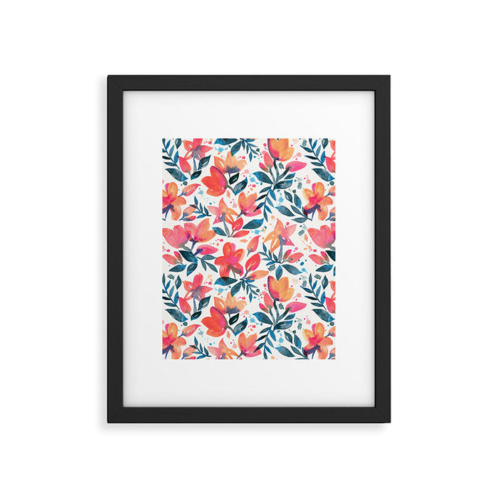 Flourishing Florals - Pink & Teal Framed Art Print Gallery Image 1