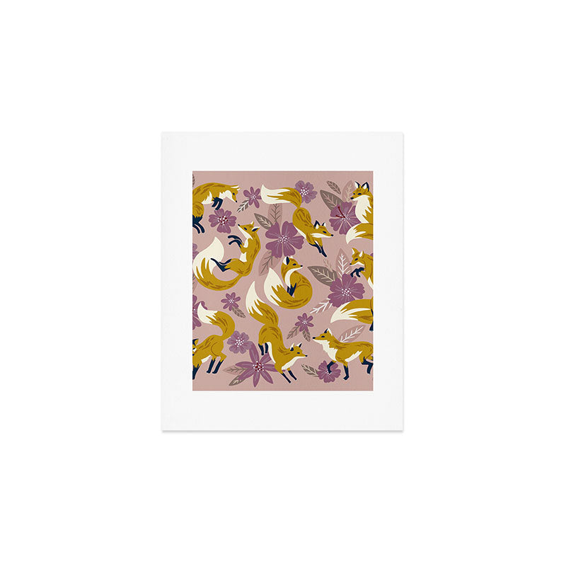 Foxes & Blooms - Lavender Palette Art Print Gallery Image 1