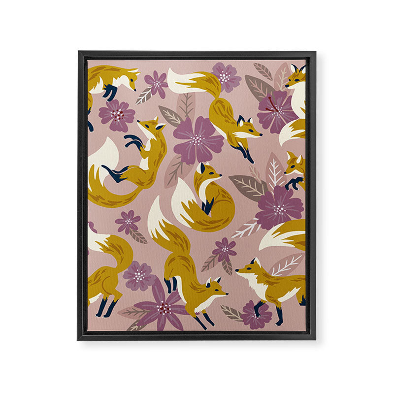 Foxes & Blooms - Lavender Palette Framed Canvas Print Gallery Image 8
