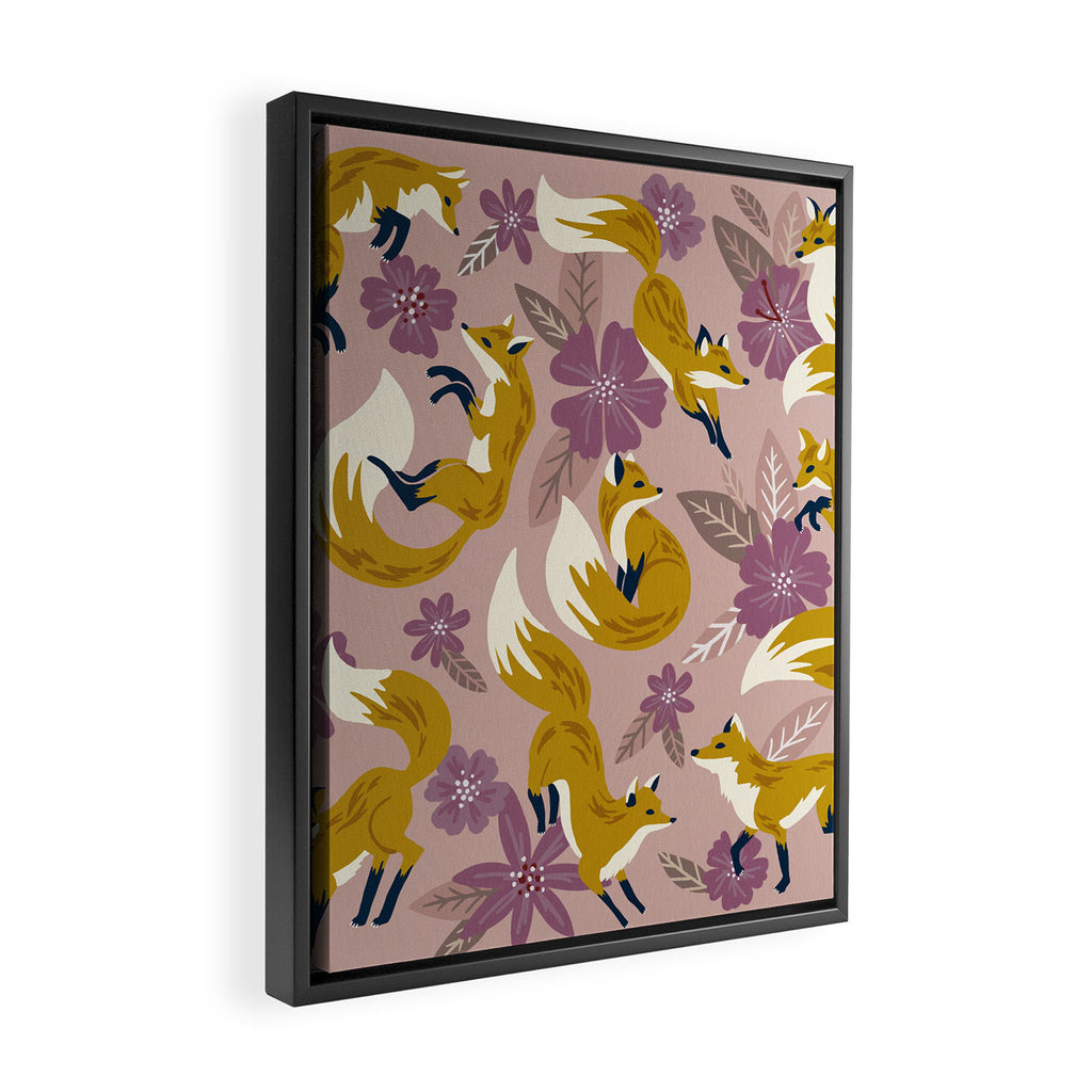 Foxes & Blooms - Lavender Palette Framed Canvas Print Gallery Image 2