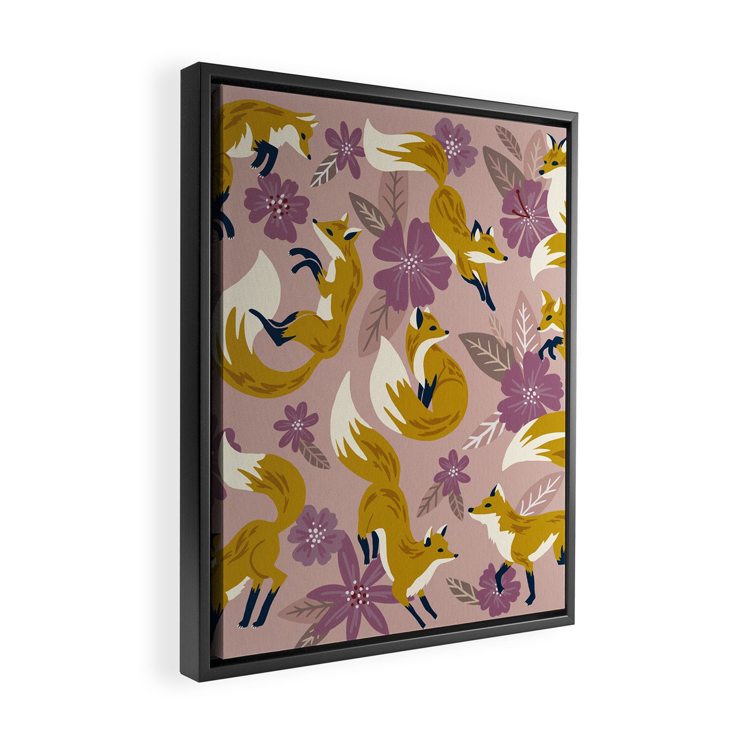 Foxes & Blooms - Lavender Palette Framed Canvas Print Gallery Image 2