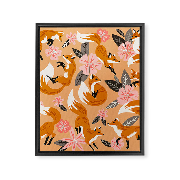 Foxes & Blooms - Melon Palette Framed Canvas Print Gallery Image 1