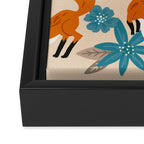 Foxes & Blooms - Tan & Blue Framed Canvas Print Gallery Image 3