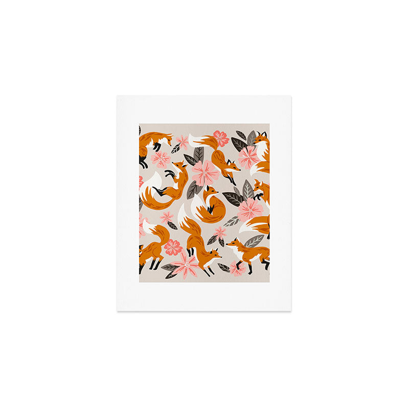 Foxes & Booms - Pink & Grey Art Print Gallery Image 1