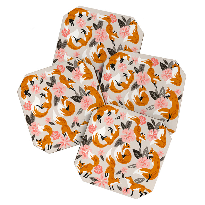 Foxes & Booms - Pink & Grey Coaster Gallery Image 1
