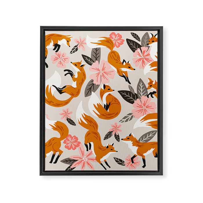 Foxes & Booms - Pink & Grey Framed Canvas Print Gallery Image 1