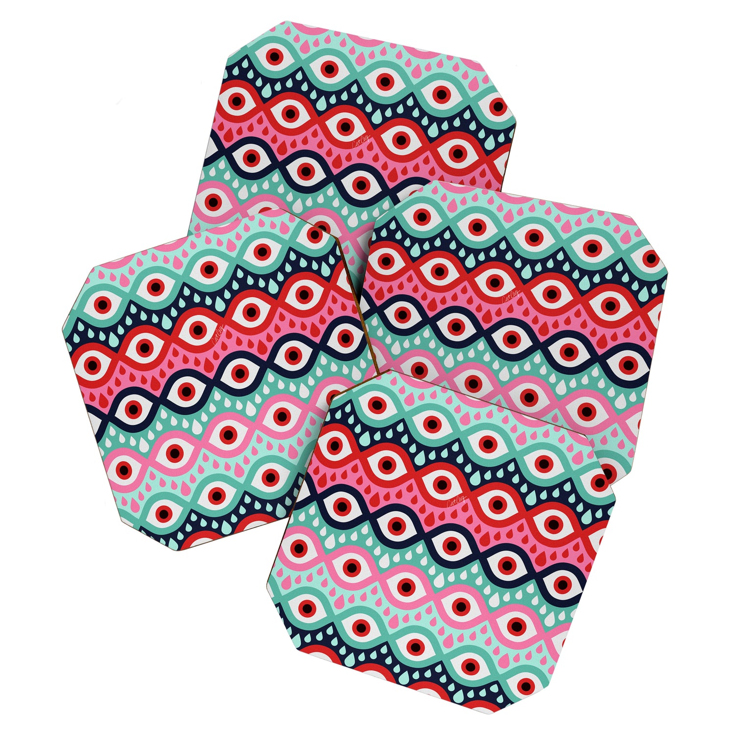 Garnished Eyes - Mint & Pink Coaster Gallery Image 1