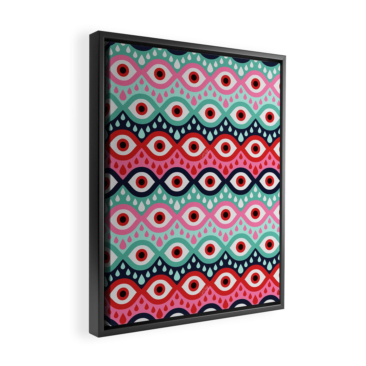 Garnished Eyes - Mint & Pink Framed Canvas Print Gallery Image 2