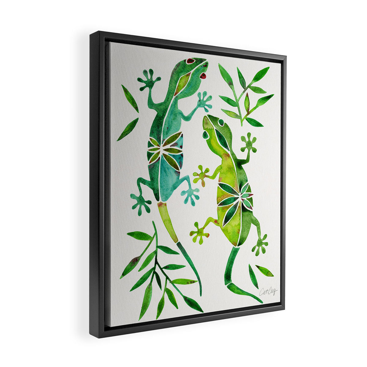 Geckos - Green Palette Framed Canvas Print Gallery Image 2