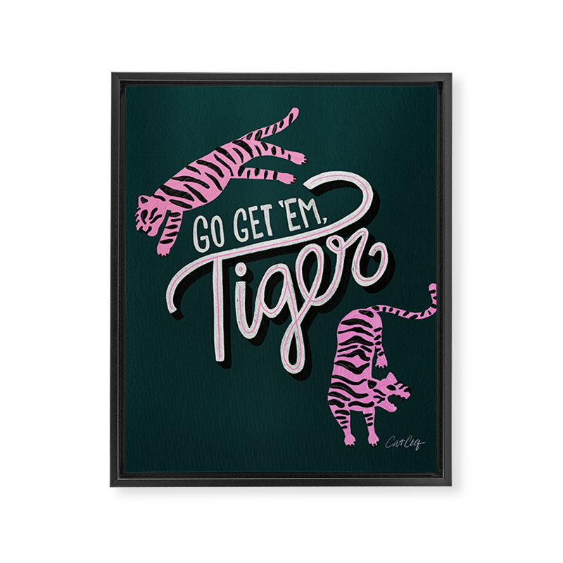 Go Get 'Em Tiger - Teal Framed Canvas Print Gallery Image 6