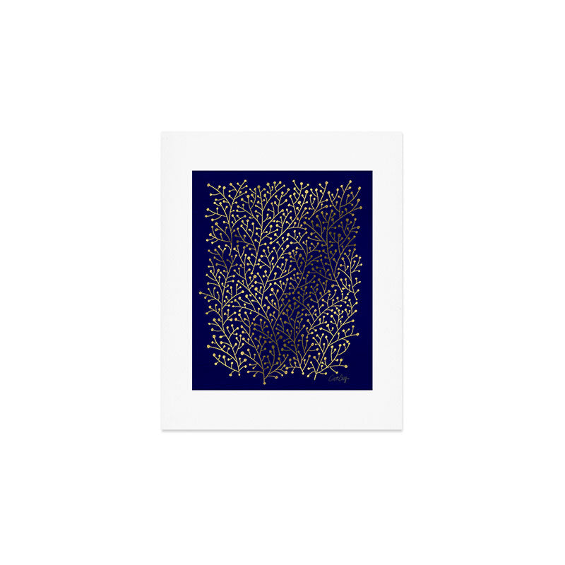Gold Berry Branches on Navy Art Print Gallery Image 1