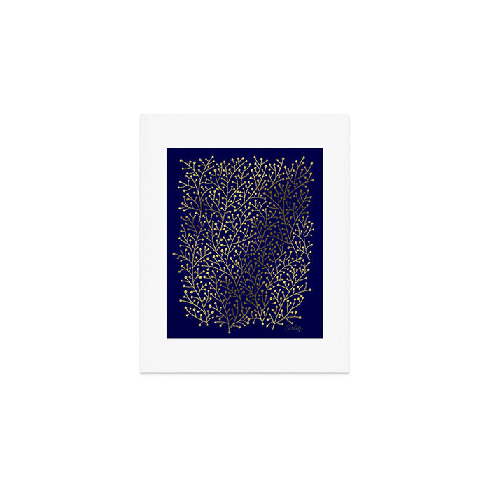 Gold Berry Branches on Navy Art Print Gallery Image 1