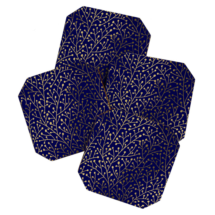 Gold Berry Branches on Navy Coaster Gallery Image 1