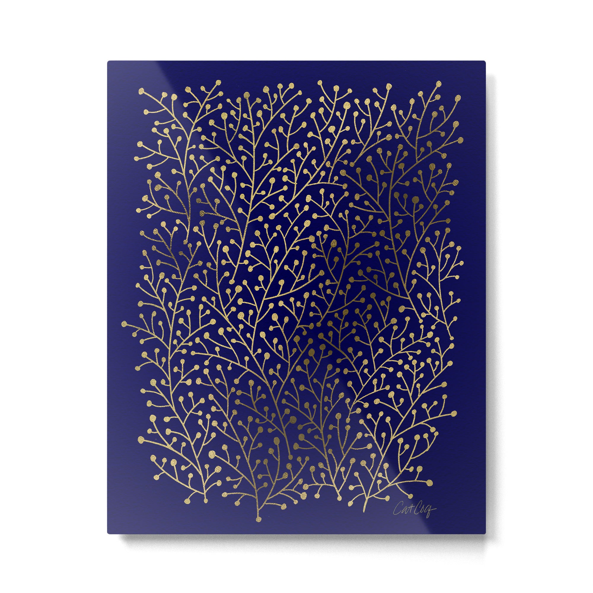 Gold Berry Branches on Navy Metal Print Gallery Image 4