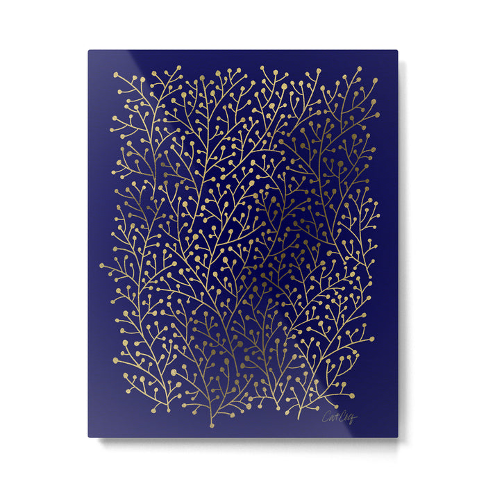 Gold Berry Branches on Navy Metal Print Gallery Image 1
