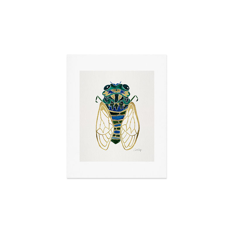 Green & Gold Cicada Art Print Gallery Image 1