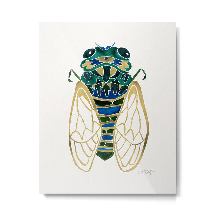 Green & Gold Cicada Metal Print Gallery Image 1