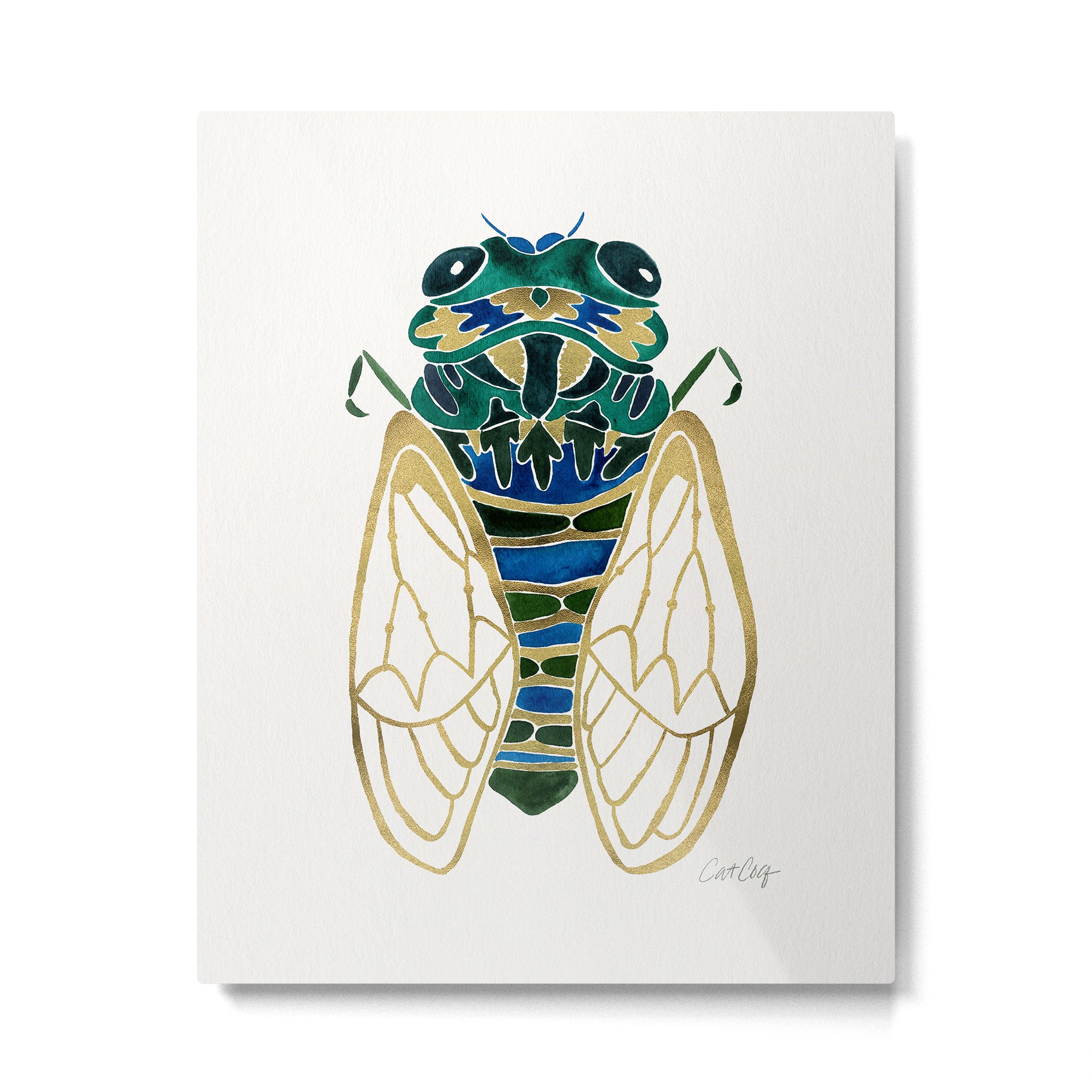 Green & Gold Cicada Metal Print Gallery Image 4