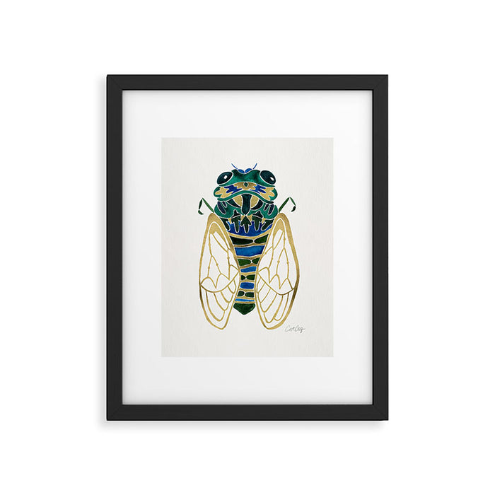 Green & Gold Cicada Framed Art Print Gallery Image 1